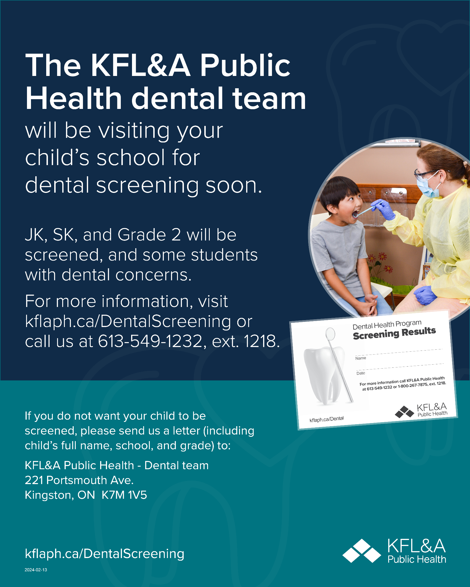 Dental Screening Memo Insert JK SK Grade 2